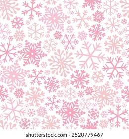 Cute pink girlish snowflakes vector seamless pattern. Coquette Christmas background.