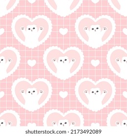 Cute pink girly design white kitten seamless pattern, kawaii animals pastel colour wrapping paper digital print design