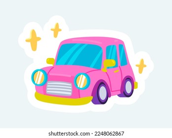 Cute pink glamorous car. Auto transport and transportation. Vector illustration in cartoon sticker design