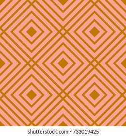 Cute pink and gold linear checkered seamless pattern. Geometric background with linear squares. Basic modern background for design, website, cards, wrapping paper. Vector illustration.
