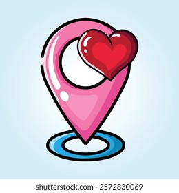 A cute pink GPS marker with a red heart.  Perfect for love, romance, and dating apps.