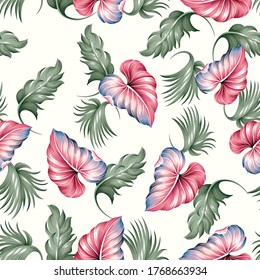 cute pink and green vector leaf pattern on background