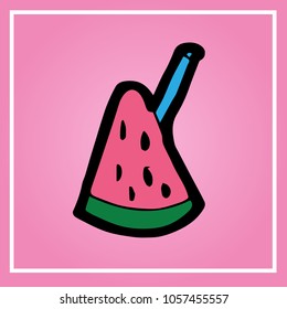 Cute Pink and Green Watermelon Half Slice Drinks Fruit Summer Flat Icon, Logo, Sign, Symbol, Object. Graphic Design Resource, Elements, Vector Illustration EPS 10