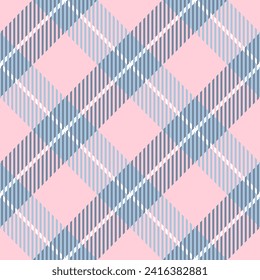 Cute pink and grey plaid seamless patten. Vector diagonal checkered pastel colors plaid textured background. Traditional striped fabric print, texture for fashion, print design, Valentines Day.