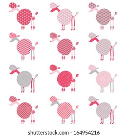 Cute Pink Grey Poodle Pattern