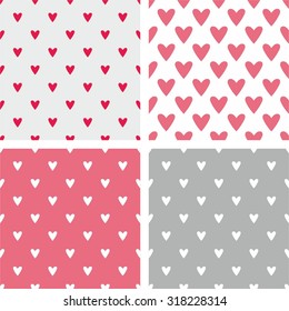 Cute pink, grey and white tile vector pattern set with hearts on pastel background