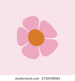Cute pink groovy flower vector icon. Aesthetic minimalist retro daisy illustration in 70s style for social media, branding, and playful surface patterns
