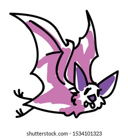 Cute pink halloween bat vector illustration. Nature nocturnal wildlife. Spooky simple doodle vampire clipart. 