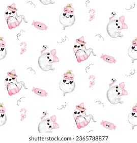 Cute pink halloween ghost watercolor pattern seamless background. Perfect for party decorations, invitations, gift wrap, and more