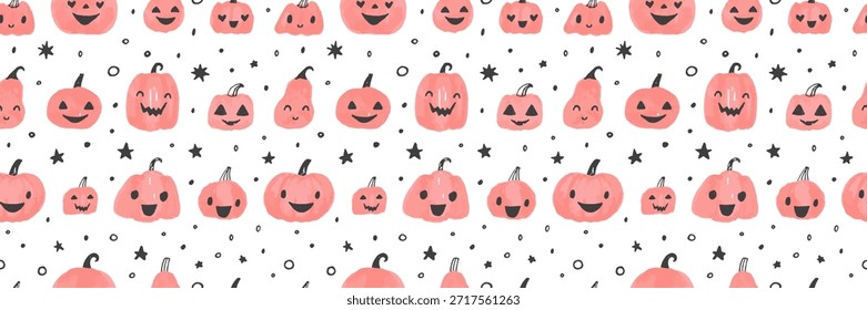 Lindo patrón de Halloween rosa con calabazas y pastel crea un ambiente de otoño femenino. El diseño sin fisuras presenta ilustraciones de calabaza caprichosas perfectas para una decoración festiva de otoño.