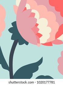 Cute pink hand drawn flower over blue background. Vector illustration
