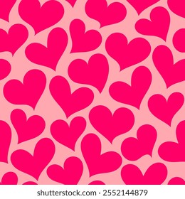 Cute pink hand drawn heart seamless pattern. Vector red love hearts texture on pastel background. Valentines day print, trendy abstract minimal design for prints, wrapping paper, wallpaper, cover.