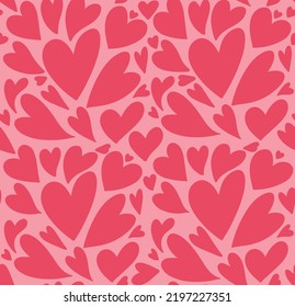 Cute pink hand drawn hearts mosaic seamless pattern vector background. Simple romantic repeat texture wallpaper, textile design