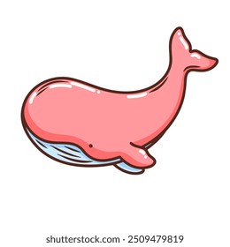 Cute pink hand drawn whale isolated on white background 