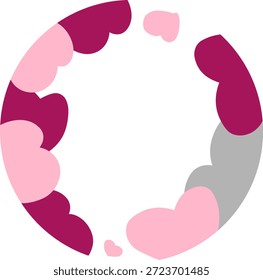 Cute pink hand-drawn heart background illustration, round heart frame