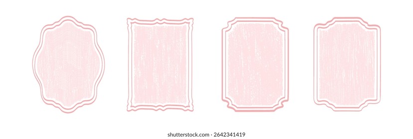 Cute pink hand-drawn vector frame set with minimal crayon hatch textures, abstract geometric shapes, grunge elements, and doodle-style borders for a fun, sketchy, and creative design look. Vintage set