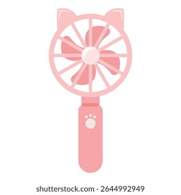 Cute pink handheld fan with cat ears – portable summer cooling vector illustration