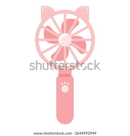 Cute pink handheld fan with cat ears – portable summer cooling vector illustration