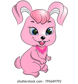 cute pink hare cartoon vector illustration