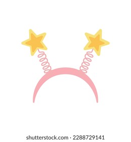 Cute pink headband with yellow stars on springs flat style, vector illustration isolated on white background. Carnival costume element for kid girls, festive or party, design element