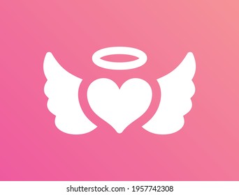 Cute pink heart with angel wings icon vector.