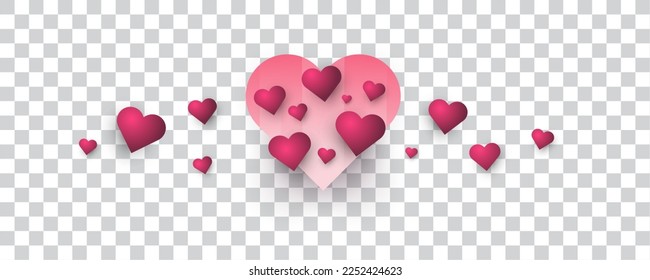 Cute Pink Heart Balloons Illustration Isolated on Transparent Background. Valentine's Day Decoration Elements