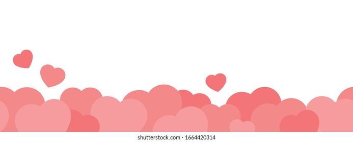Rein rosafarbenes Herz unten Rand nahtloses Muster. Ideal für den Valentinstag.