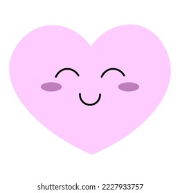 Cute pink heart character, smiling in Kawaii design.