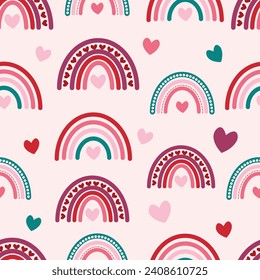 cute pink heart rainbow seamless pattern vector illustration for decoration invitation greeting birthday party celebration wedding card poster banner textiles wallpaper paper wrap background