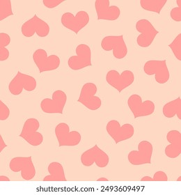 Cute pink heart seamless pattern. Vector love hearts pink texture on pastel background. Valentines day print, trendy abstract minimal design for prints, wrapping paper, wallpaper, love backgrounds.