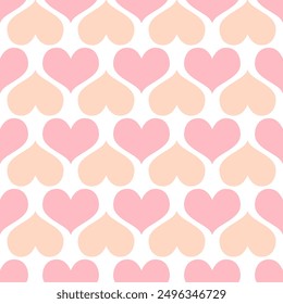 Cute pink heart seamless pattern. Vector love hearts pastel texture on white background. Valentines day print, trendy abstract minimal design for prints, wrapping paper, wallpaper, backgrounds.