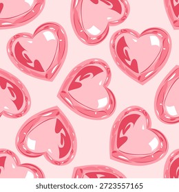 Nettes rosa Herz nahtloses Muster mit glänzenden handgezeichneten Stil. Romantischer Hintergrund zum Valentinstag, Liebe zum Thema Designs, Verpackung, Stoff und Schreibwaren.