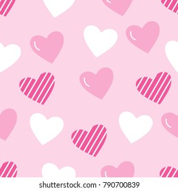 Cute pink heart seamless pattern. Vector illustration.
