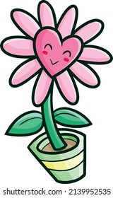 Cute pink heart shape flower pot laughing happily