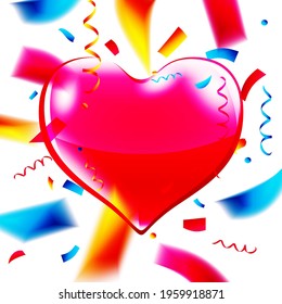 Cute pink heart with space for text. Decorated with colorful confetti. Vector illustration