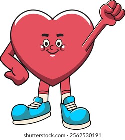 Cute Pink Heart Valentine's Day Character in Retro Cartoon Vector Illustration