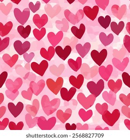 Cute pink heart watercolor seamless pattern on pink background. heart vector illustration. Watercolor print in rustic vintage style, textile or wallpapers.