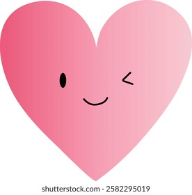 Cute Pink Heart with Winking Face Emoji
