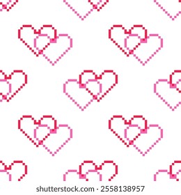 Cute pink heart.Cross Stitch embroidery seamless.Geometric pixel ethnic patterns. Lovely romantic folk background for Mother's Day, Valentine,wedding,birthday,textiles, wallpapers, banners,decorate.