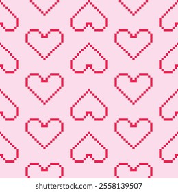 Cute pink heart.Cross Stitch embroidery seamless.Geometric pixel ethnic patterns. Lovely romantic folk background for Mother's Day, Valentine,wedding,birthday,textiles, wallpapers, banners,decorate.