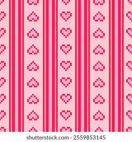 Cute pink heart.Cross Stitch embroidery seamless.Geometric pixel ethnic patterns. Lovely romantic folk background for Mother's Day, Valentine,wedding,birthday,textiles, wallpapers, banners,decorate.