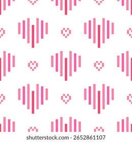 Beleza cor-de-rosa Heart.Cross Ponto bordado sem costura.Geometric pixel padrões étnicos. Fundo folclórico romântico adorável para o Dia das Mães, Valentim, casamento, aniversário, têxteis, papéis de parede, banners, decorar.
