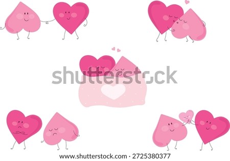 Cute pink hearts in different poses for Valentine's Day and to express love and feelings