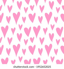 Patrón de corazones rosados, impresión romántica. Textura de amor, patrón sin fisuras para el día de San Valentín - para envolver papel, para tela, para textil, papel pintado romántico con corazones lindos rosados, fondo simple.