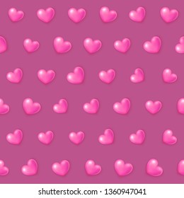 Cute pink hearts seamless pattern, Valentine's Day, texture for wallpapers, fabric, wrap, web page backgrounds, vector illustration