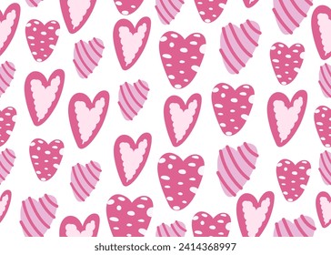Cute pink Hearts Seamless Pattern. Retro Love Style for Print on Textile, Wrapping Paper. Pink Print for Princess Baby.