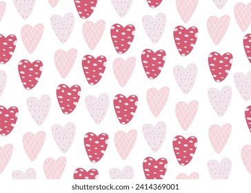 Cute pink Hearts Seamless Pattern. Retro Love Style for Print on Textile, Wrapping Paper. Pink Print for Princess Baby.