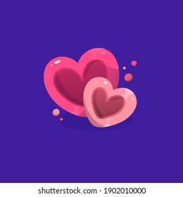 Cute pink hearts. Vector icon