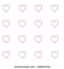 Cute pink hearts vector seamless pattern isolated on white background, good for wrapping paper or fabric.