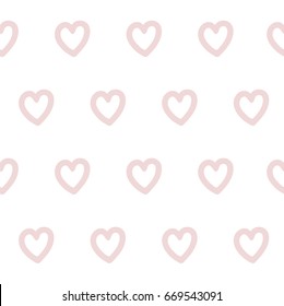 Cute pink hearts vector seamless pattern isolated on white background, good for wrapping paper or fabric.